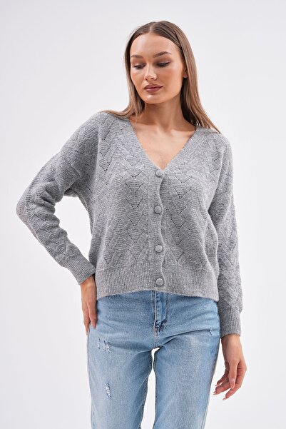 Butik Serdivan Soft V-Neck Openwork Knitted Knitwear Cardigan - Buttoned, Trendy New Season