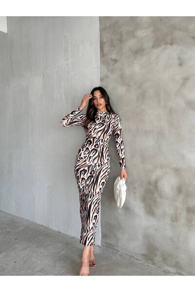 buqre's moda Rochie maxi la modă cu imprimeu leopard - Gât pe jumătate