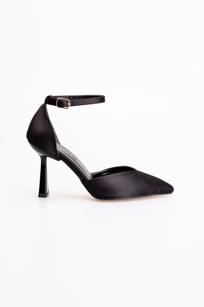 oyyo Pantofi cu toc elegant de zi cu zi din satin - Cravată la gleznă, Toc închis