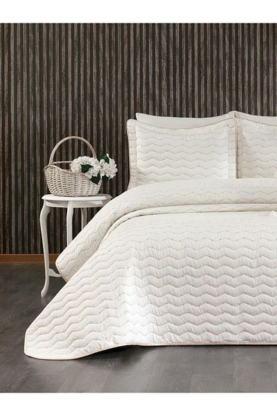 YGT Home Maria Dowry Bed Cover Set - Double, 4 Pieces, Cream, 250X260