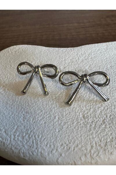 Esmee Thin Bow Silver Color Earrings