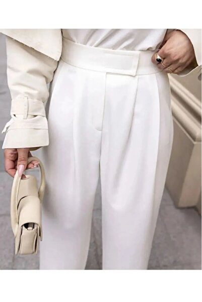 La Querta Ψηλόμεσο λευκό παντελόνι Palazzo - Velcro και ρυθμιζόμενο μέση φαρδύ πόδι