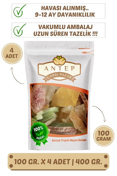 Antep Çarşı Pazar 100 Gr. X 4 Pieces Mixed Dried Fruit - Vacuum Packaging