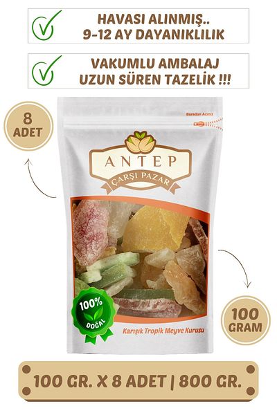 Antep Çarşı Pazar 8 Pieces Vacuum Packaging - 100 Gr. Mixed Dried Fruit