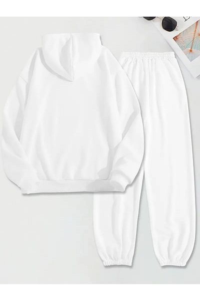 YOHO SPORT Σετ φόρμας Unisex Hoodie - Χειμερινό χοντρό βαμβάκι, τσέπη καγκουρό και λευκό