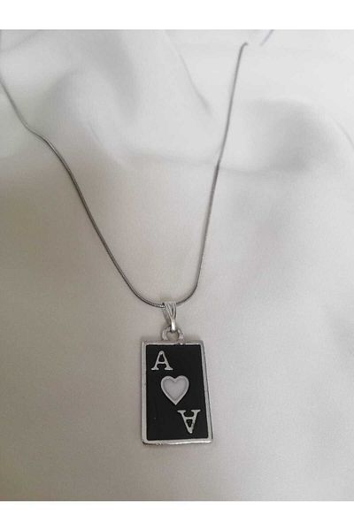 Judas Takı Black Mug Ace Necklace with Steel Chain