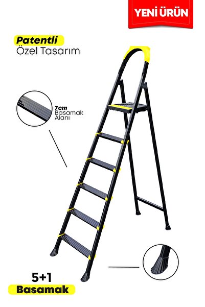 ERTEKPA Leo Siyah Merdiven 5+1  Metal Basamaklı