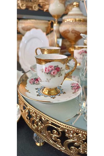 Kosova Floral Patterned Porcelain Coffee Cup Set for Gilt 6 Winter - Roses