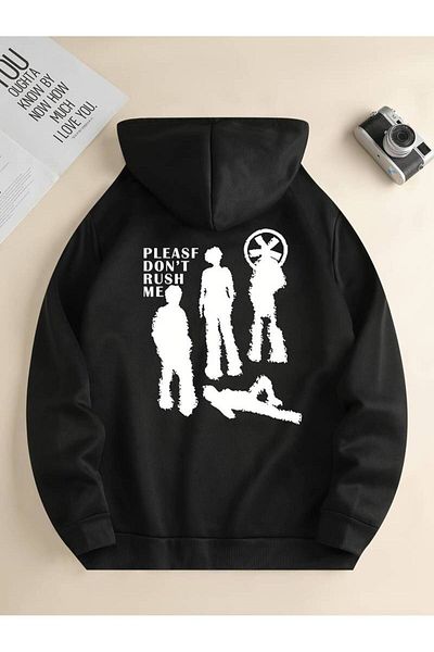 Keywest Hanorac de iarnă supradimensionat unisex - Please Dont Rush Me imprimat, 3 fire 100% bumbac cu glugă
