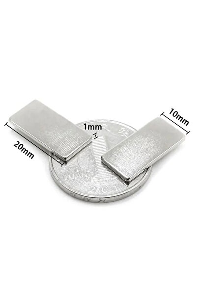 Dünya Magnet 10 Adet - Köşeli Neodyum Mıknatıs, 20x10x1 Mm, Güçlü Magnet, N35 Kalite, (BOY:20MM, EN:10MM)