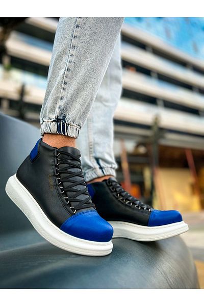 BZ Moda B258 Roma Ανδρικά Αθλητικά Μποτάκια - Ορθοπεδική σόλα, Δερμάτινο με κορδόνια, Μαύρο/Μπλε