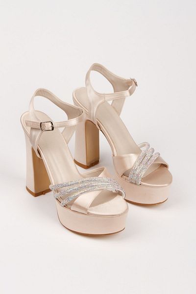 Alemdar Shoes Satin Stone Detailed Platform Women's Evening Dress Shoes