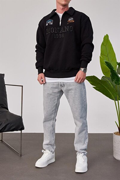 NOMARC Ανδρικό μαύρο φούτερ Monano με φερμουάρ στο λαιμό