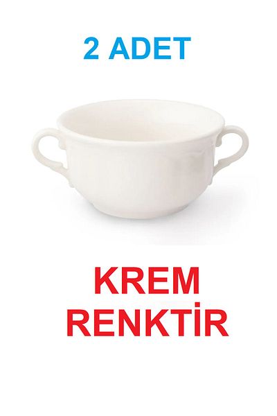 melik's Cream Colored Double Handle Porcelain Soup Container - 12 cm 350 Cc 2 Pieces