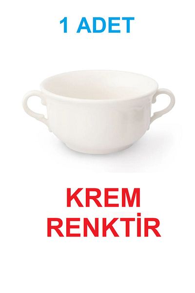 melik's Cream Colored Double Handle Porcelain Soup Container - Ice Cream Bowl 12cm 350Cc 1 Piece