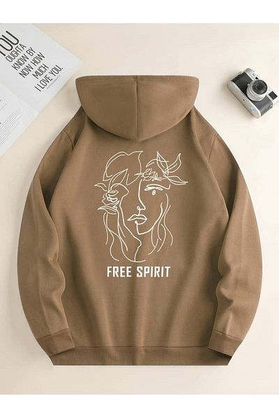 Machetta Χειμερινό φούτερ με στάμπα Free Spirit Unisex Oversize - 3 κλωστές, 100% βαμβάκι, κουκούλα