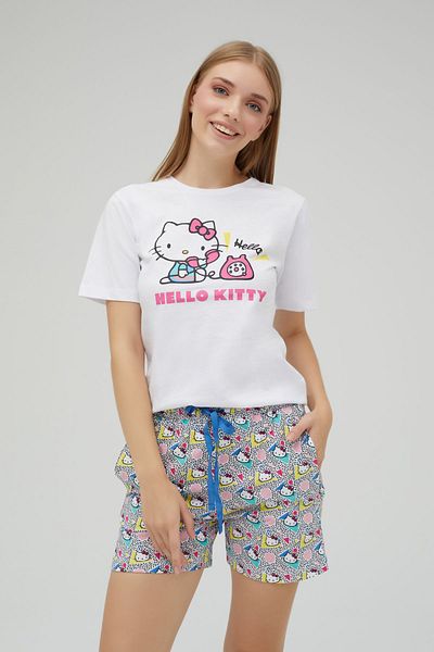 Hello Kitty Licensed Printed Crew Neck Short Sleeve with Shorts 100% Cotton Pajamas Set Roz-256