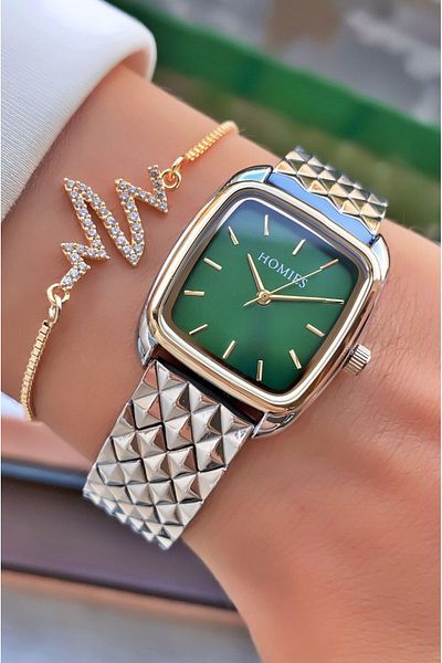 Homies Yellow Silver Colored Waterproof Women's Wristwatch and Bracelet Gift