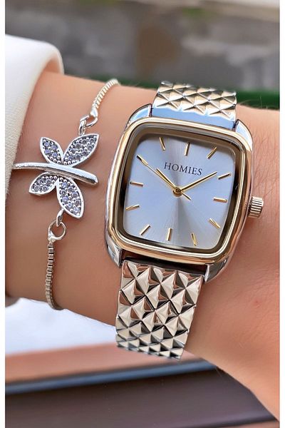 Homies Brand Yellow Silver Color Waterproof Women's Wristwatch - With Bracelet Gift