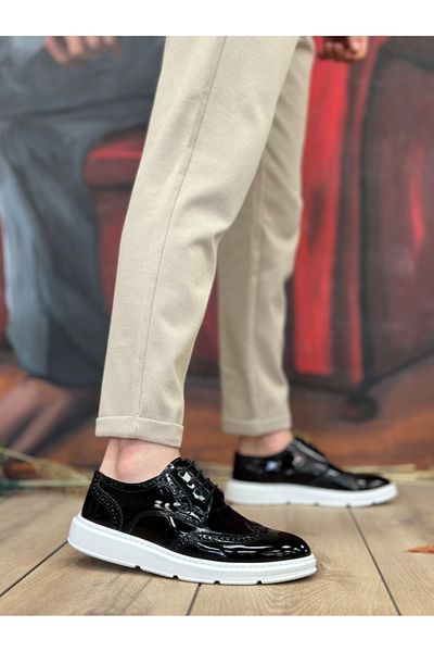 BOA Ba0003 Lace-Up Classic Black White Sole Patent Leather High Sole Casual Men's Shoes