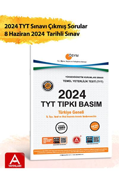 A Yayınları Son 10+1 Yıl TYT Tüm Dersler Çıkmış Sorular 2014-2023+2024 TYT Tıpkı Basım