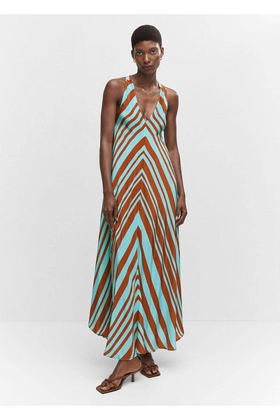 MANGO Woman Rochie din satin cu decolteu în V