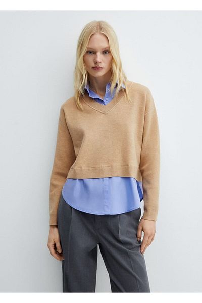 MANGO Woman Σχεδιασμός συνδυασμένου πουκάμισου και πουλόβερ