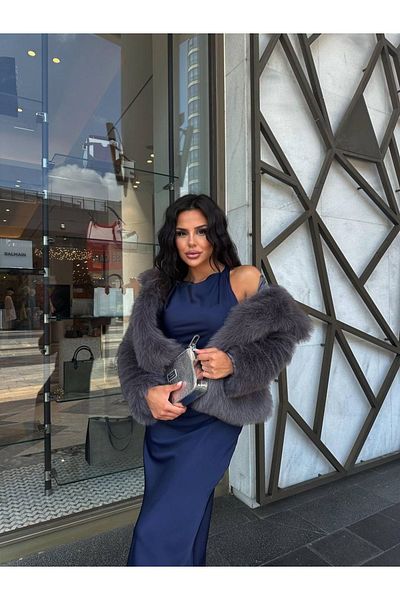manana fashion Palton de blană de calitate premium antracit