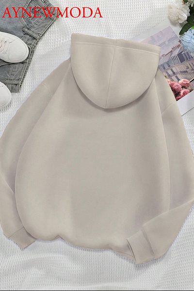 aynewmoda Ecru Color Pink Butterfly Patterned Oversize Hooded Sweatshirt