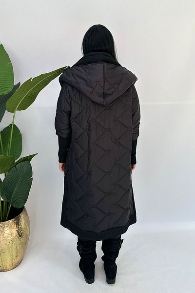 GÖKSEL Large Size Black Knitwear Long Coat - -20