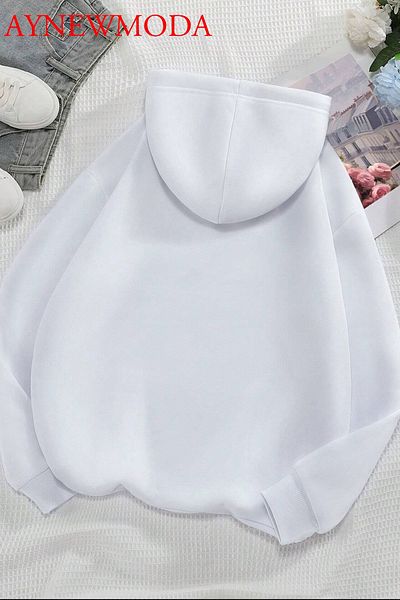 aynewmoda Λευκό φούτερ με κουκούλα Oversize - Φράουλα εμπρός με στάμπα