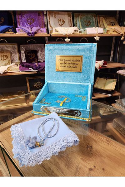 GÜLSEMALİ Quran Head Scarf with Chest and Rahmat, Rosary Bundle, Dowry Set