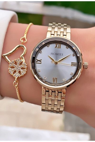 Homies New Season Waterproof 3 Atm Crystal Glass Wrist Watch and Bracelet Gift