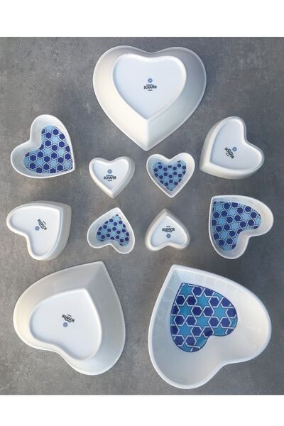 Pinkev 11 Parça Porselen Sosluk Reçellik Çerezlik Servis Sunum Tabağı Kase Takımı Seti