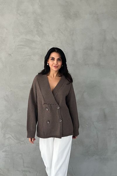 Seda Yalçın Atelier Brown Buttoned Double Breasted Collar Cardigan