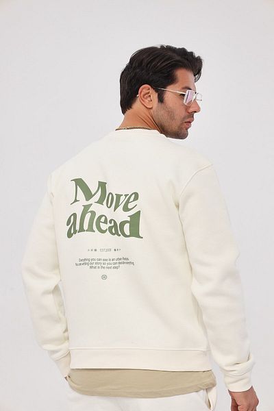 The Champ Clothing Λευκό φούτερ Oversize - Crew Neck, Polar Move Ahead Text Printed