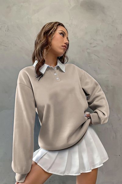 Vio Belle Hanorac de damă, retro, din bumbac, cu guler de cămașă
