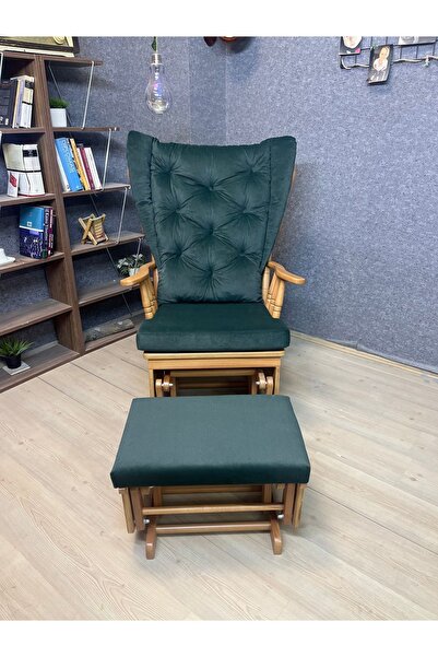 Asedia Mama Puflu Naturel Yeşil Minderli Sallanan Sandalye Emzirme Koltuğu Babalar Günü Hediyesi