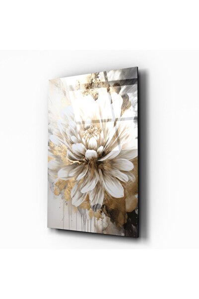 Zerawall Zarif Ve Modern Soyut Çiçek Dikey Cam Tablo