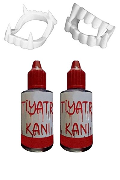 Parti dolabı 2 Adet Vampir Şaka Kanı + 2 Adet Plastik Vampir Dişi Yapay Tiyatro Drakula 1 Nisan Sahte Kan