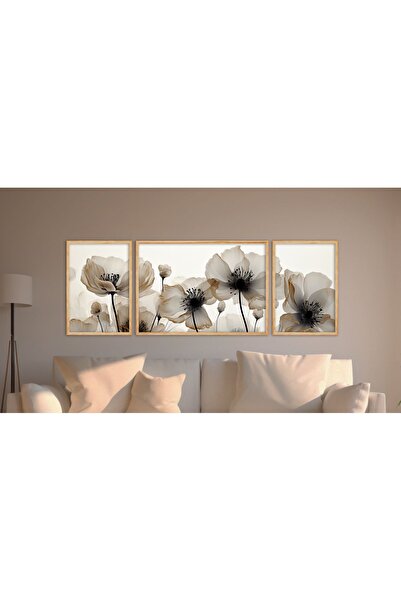 huhuli Doğal Ahşap Çerçeveli 3 Parça Tablo Seti Huhu305