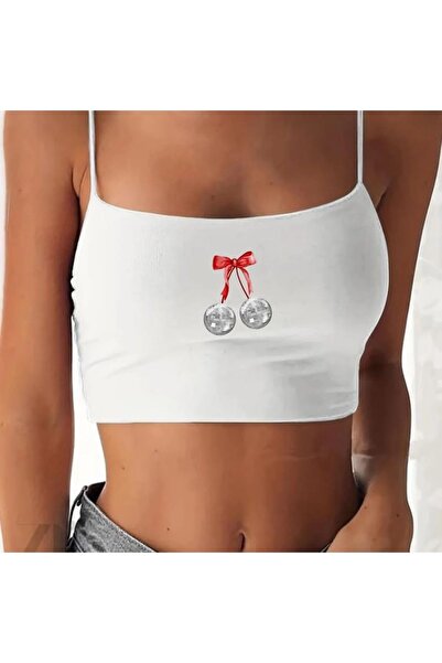 Le Savu Minge de discoteca de culoare albă și panglică cu cu imprimeu bretele...