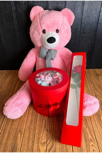 lenostra Sevgiliye Hediye 80cm Pembe Ayıcık - 3 Katlı Kutuda Bol Nutella Ayıc...