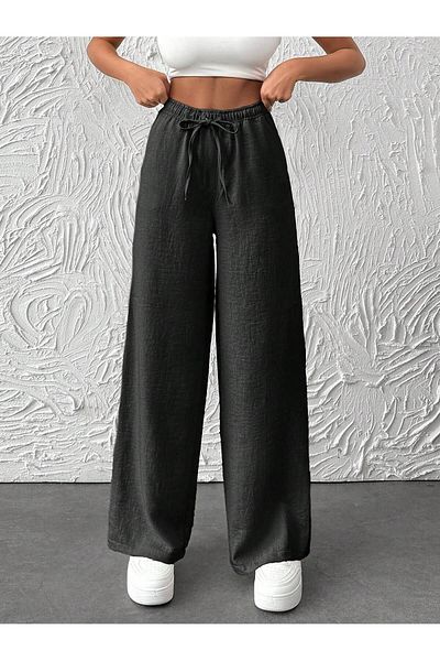 Moda ZR Women's Black Sofia Linen Pant Lace-Up Lace-Up