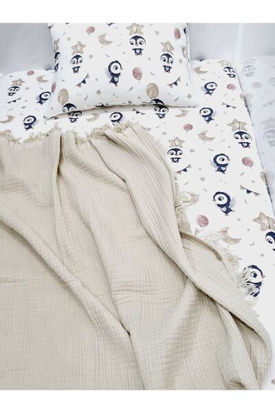 Yada Baby ملاءة سرير وغطاء وسادة من الموسلين القطني 100% باللون البيج