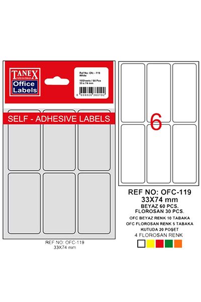 Tanex Λευκό αυτοκόλλητο γραφείου - Ofc-119, 33x74 mm