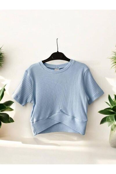 Zekids Fată - Tricou Crop cu jumătate de mânecă cu nervuri