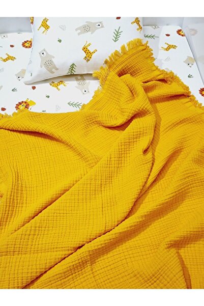 Yada Baby بطانية موسلين قطن 100% بلون الخردل - ملاءة وغطاء وسادة