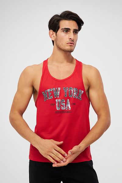 YÜKSEL IŞIK Men's Red Printed Sports Tank Top