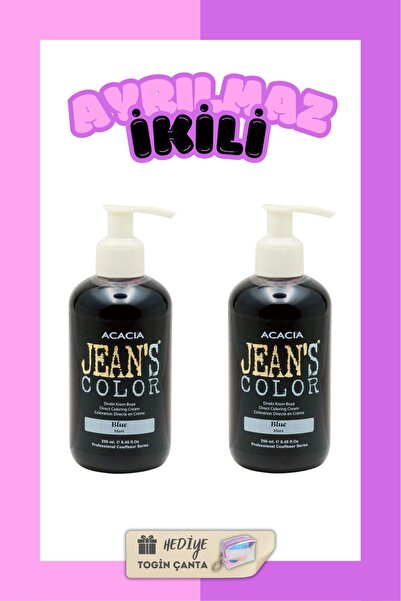 Acacia Jeans Color Ayrılmaz İkili Boya Seti - Mavi + Mavi + Hediye Togin Çanta
